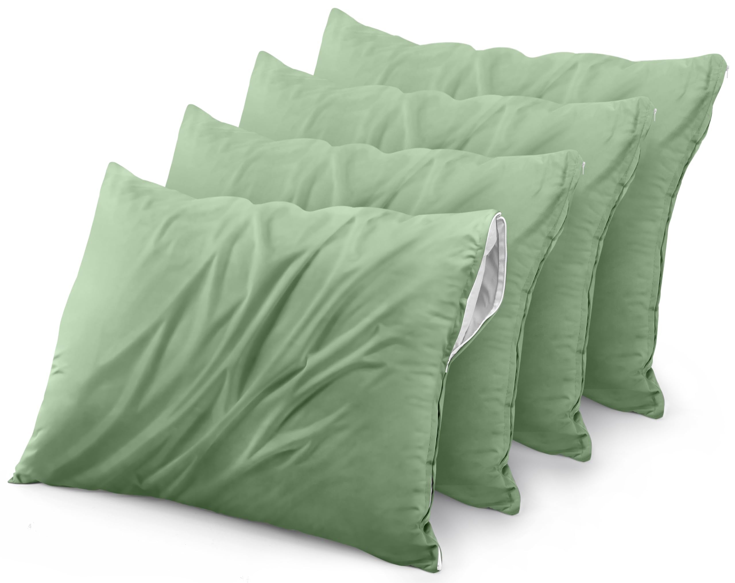Utopia Bedding Waterproof Pillow Protector Zippered (4 Pack) King Sage - Bed Bug Proof Pillow Encasement 20 X 38 Inches